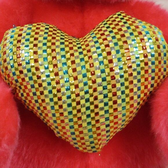 SUGAR LOAF‎ TOYS Fuchsia Pink Classic Teddy Bear Kiss Me Plush Plaid Heart 18" - Picture 5 of 14